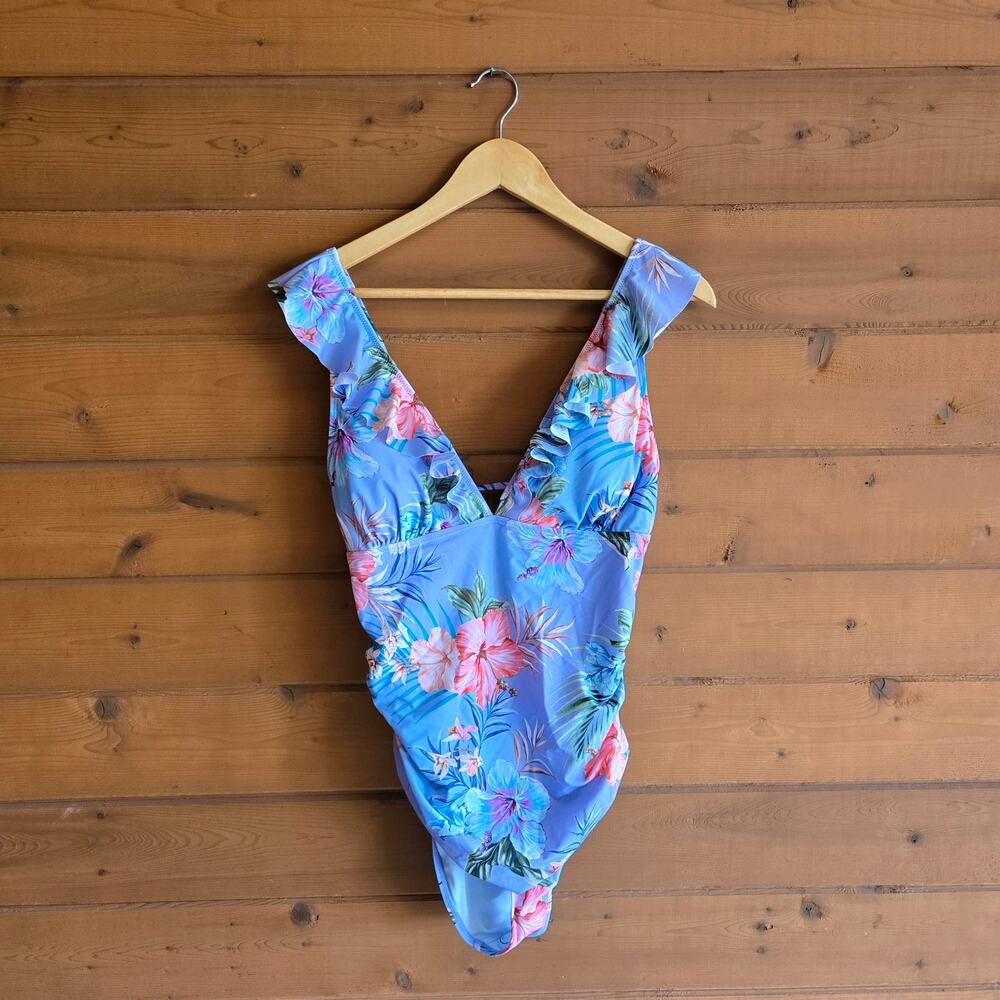 Cupshe Swimsuit Floral Flutter Tropical Ruffle One Piece NWT XL Boho Cottage - Picture 2 of 5